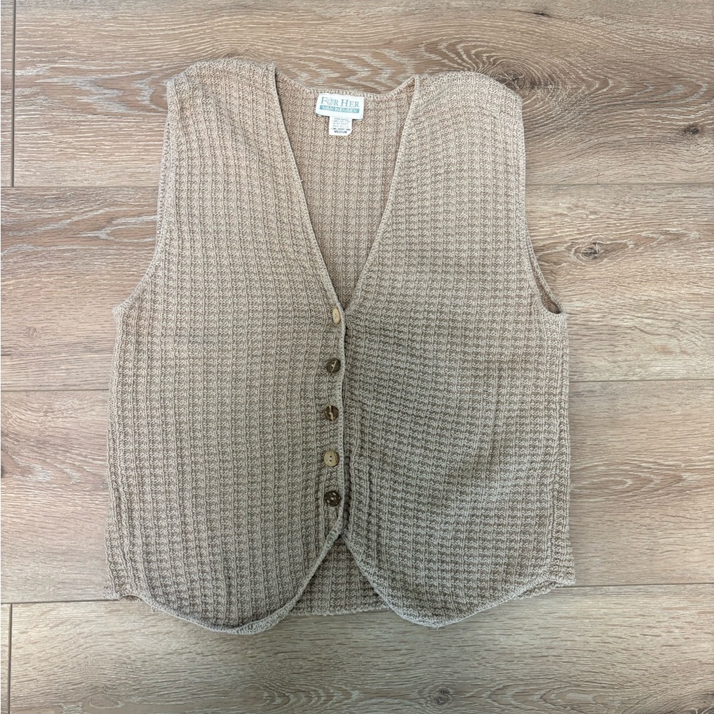 For Her Van Heusen Cream Sweater Vest with Wood-Like Buttons | Size M